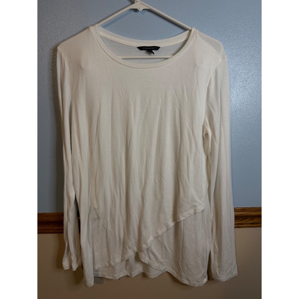Banana Republic White Long Sleeve Cross Front Tulip Hem Top Size M 363505-08